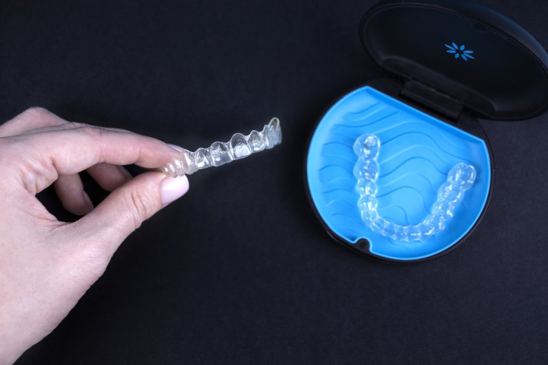 Invisalign aligners and a protective case